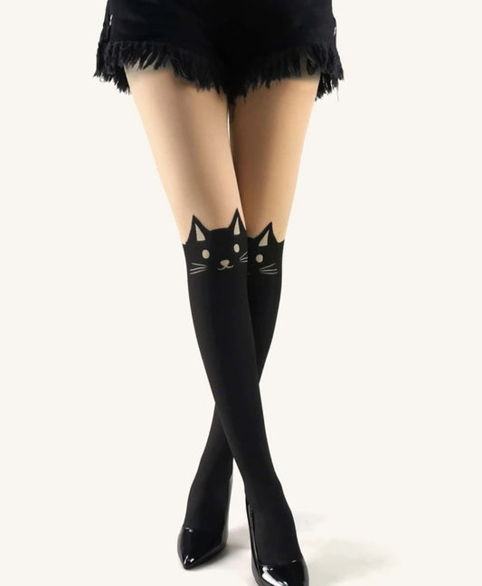 Black stockings with cat design