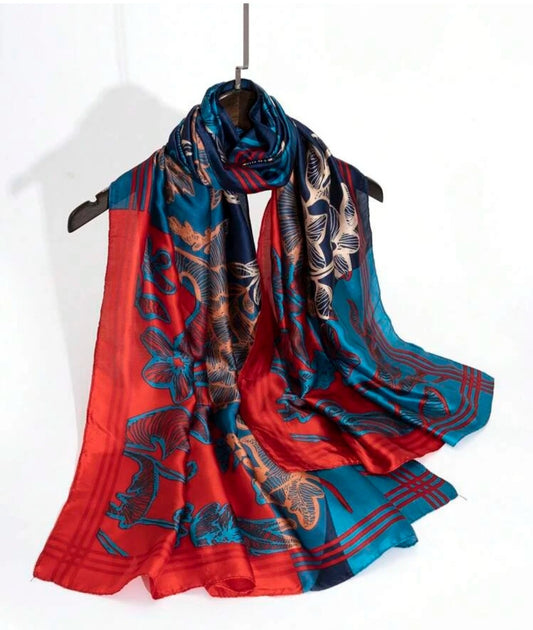 Red scarf with blue print