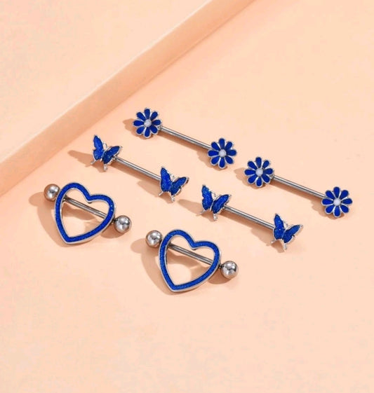 Blue hearts nipple rings