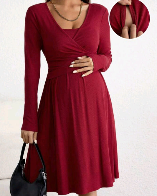 Burgundy maternity breastfeeding dress