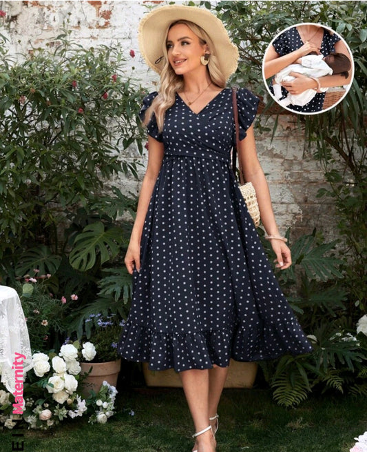 Polka dot maternity breastfeeding dress