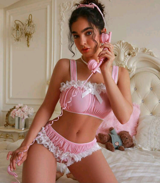 Two piece pink and lacy set