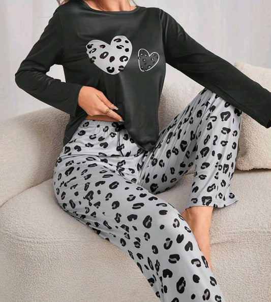 Grey winter heart pajamas