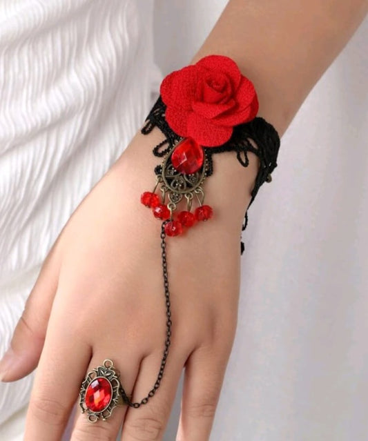 Red rose bracelet and ring