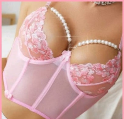 Pink  corset with pearls