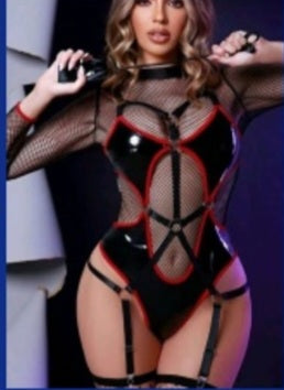 Latex bodysuit red and black