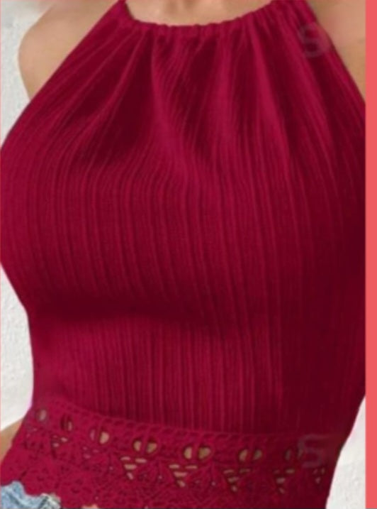 Lace tie back top burgundy