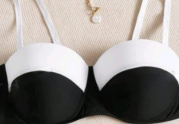 Black and white swimming bra