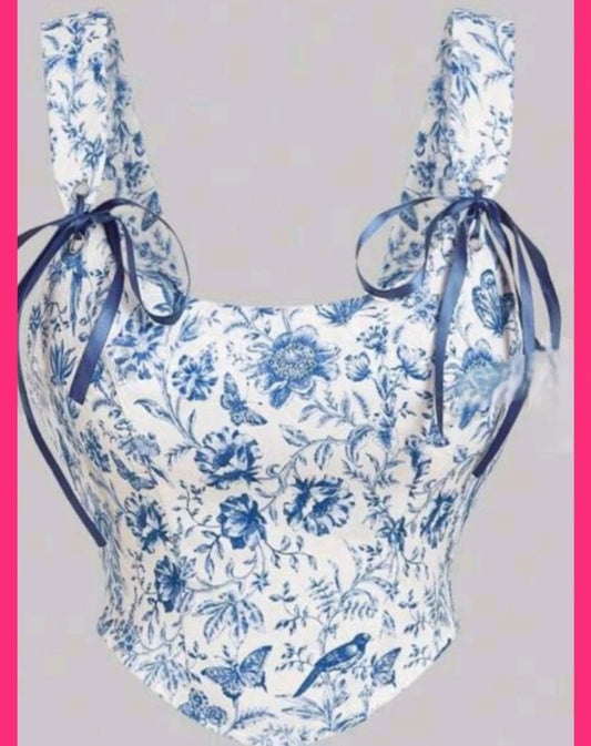 Blue and white corset