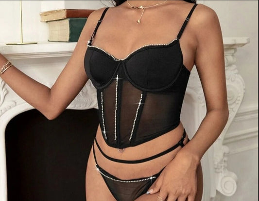 Black corset top and panty set