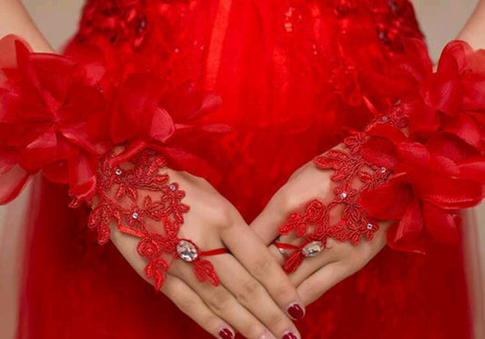 Beautiful lacy red gloves