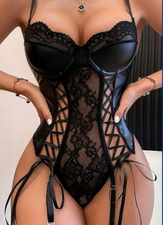 Black bodysuit with tie detail