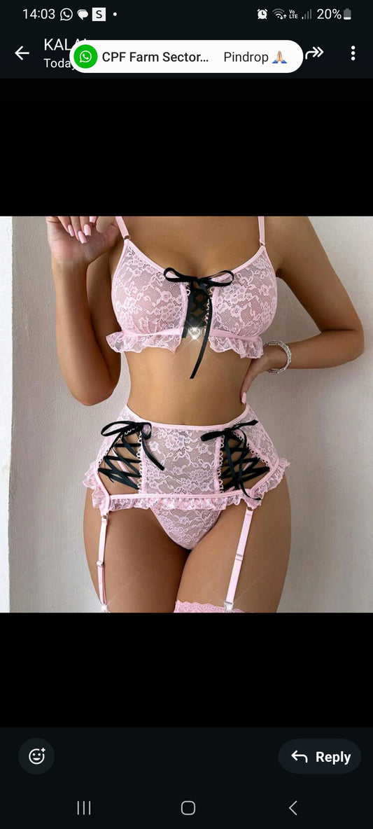 Pink 3 piece lace set